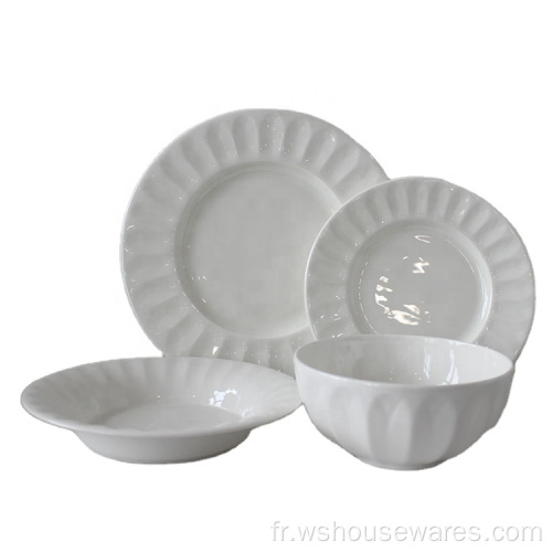 12 pcs en porcelaine blanche ensembles d&#39;assiettes en céramique blanche